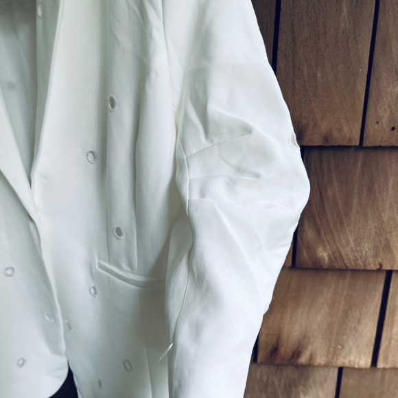 Adore White Embroidery Eyelet Lined Blazer 3/4 Sleeve One-Button Fastening XL - Picture 9 of 14